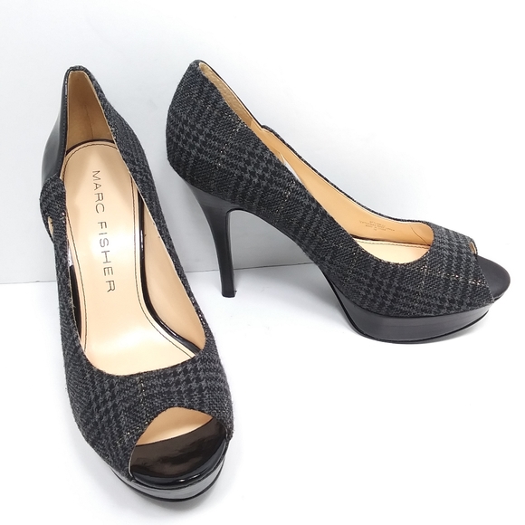 MARC FISHER Rumble 2 Wool & Patent Platform Peeptoe Pumps EUC - Picture 3 of 16